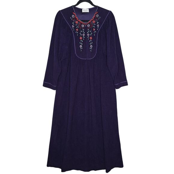 VTG 70s Vanity Fair Dressing Gown M Robe Embroidered Fleece Housecoat Long Zip - Picture 1 of 10